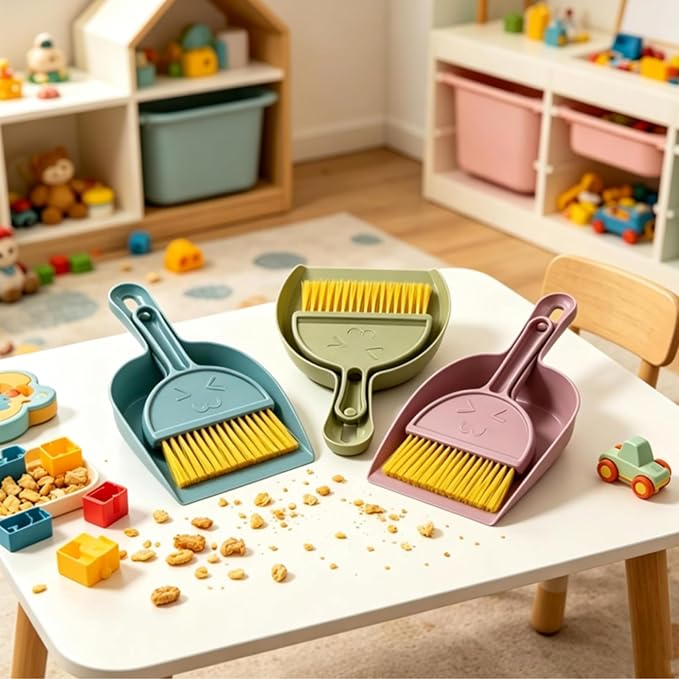 3PCS Hand Broom and Dustpan Set Mini Household Cleaning Tool Small Broom and Dustpan Set Soft Bristle Dust Pan and Brush Set for Home, Car, Table and Kids Cleaning