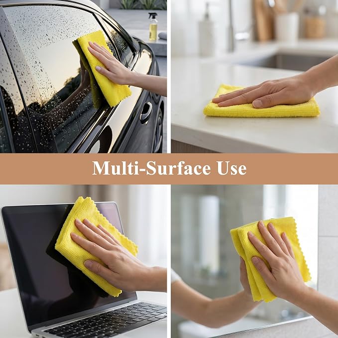 30 Pack Microfiber Cleaning Cloths, Dish Towels for Kitchen, Cleaning Rags for Car, Window, Bathroom, Household, Ultra Absorbent Cleaning Supplies Lint Free Streak Free, Reusable & Washable (Yellow)