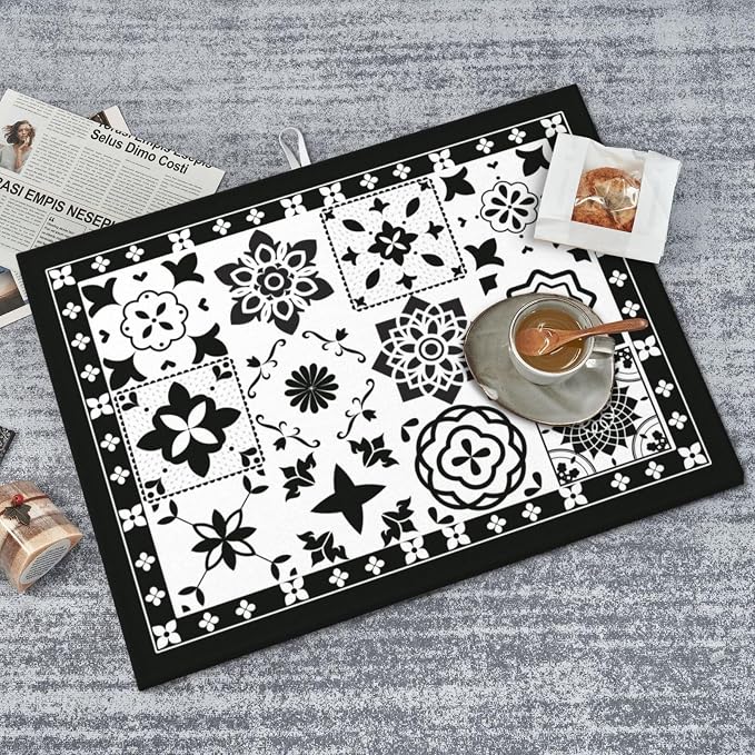 Retro Black Pattern Dish Drying Mat For Kitchen Counter, Super Absorbent Microfiber Dish Drying Pad, Kitchen Gadgets For Easy Clean Multi-Use Large 18"x24"
