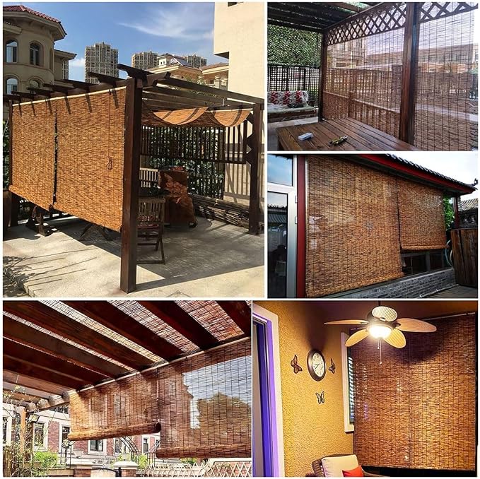 Cordless Privacy Screen Bamboo Roller Blind, Natural Reed Shades For Patio Outdoor, Bamboo Blind Light Filtering With Lift, Custom sizes 10" 20" 27" 30" 34" 38" 45" 49" 50" 55" 63" 68" 72" 77"(W36"x H