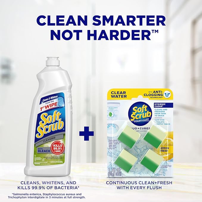 Soft Scrub In-Tank Toilet Cleaner Duo-Cubes, Lemon Fresh, Clear Water, 4 Ct, Cleans & Freshens, Helps Fight Toilet Ring, Hard Water & Limescale Stains