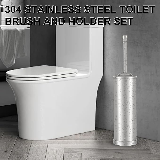 Stainless Steel Toilet Brush and Holder Set,Extra Long Handled Toilet Brush for Bathroom,Heavy Duty Toilet Bowl Brush,Modern Toilet Cleaner Brush, Splash Protection,Deep Cleaning (Nickel)