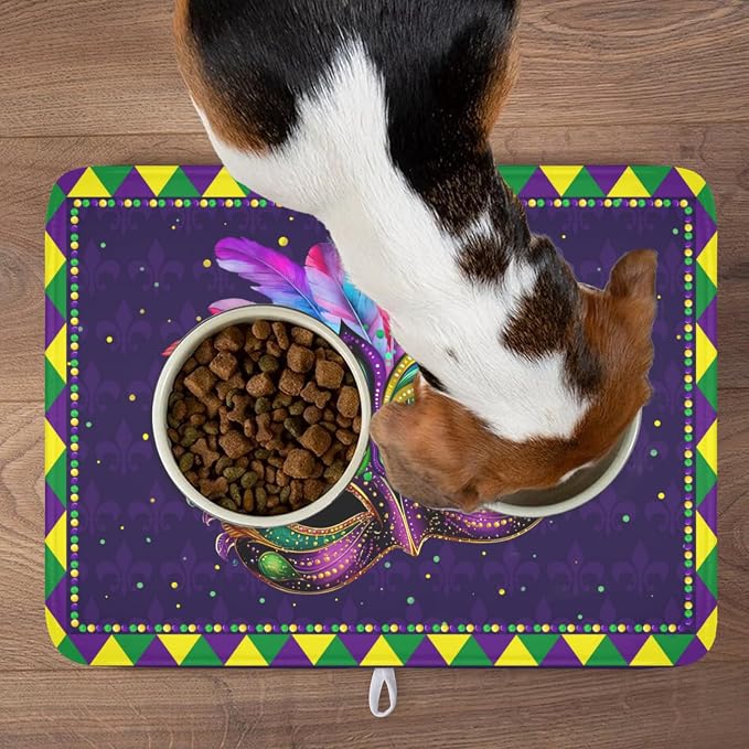 Mardi Gras Dish Drying Mat for Kitchen Counter Masquerade Mask Feather Drying Mats Absorbent Reversible Microfiber Washable Draining Pad Washable Dry Mat 18x24 Inch