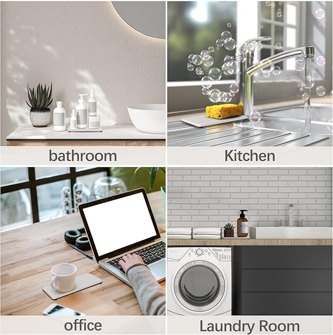 NiuYichee 2 PCS Water Absorbent diatomite Coasters, 7.1" x 3.5" Water Absorbing Stone Tray for Sink, Stone Drying mat for Kitchen Counter, Stone soap Tray Used for Hand Soaps & toiletries & Plants