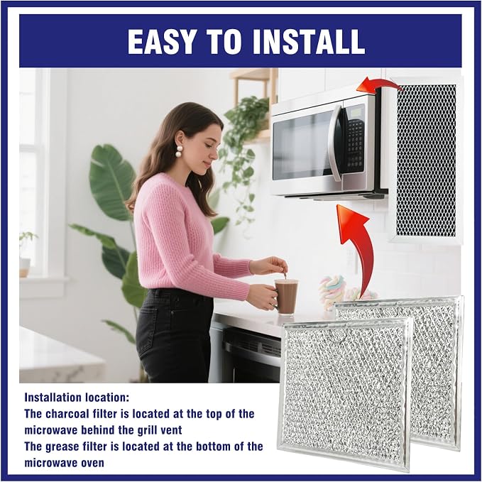 3 Pcs Microwave Charcoal and Grease Filter Mesh Set Fit for Samsung ME19R7041FS, ME19R7041FS/AA, ME19R7041FT, ME19R7041FT/AA, ME19R7041FB, ME19R7041FB/AA