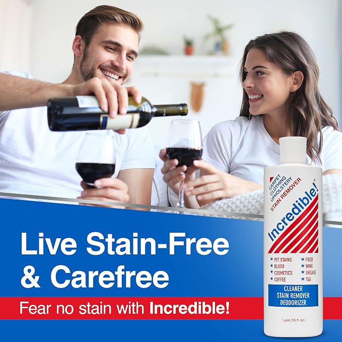 INCREDIBLE! Stain Remover | Instant Spot Remover for New & Old Stains | Cleaner, Stain Removal, Deodorizer - For Blood, Red Wine, Coffee, Urine & Pet Stains | Carpets, Laundry & Upholstery | 3 Pack