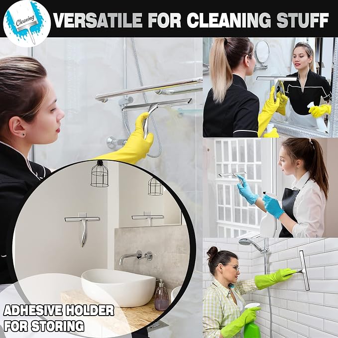 NETANY Shower Squeegee, 12-Inch Silver Squeegee, All-Purpose Stainless Steel Squeegee for Bathroom, Shower Doors, Mirrors, Tiles and Car Windows - 100% Streak Free