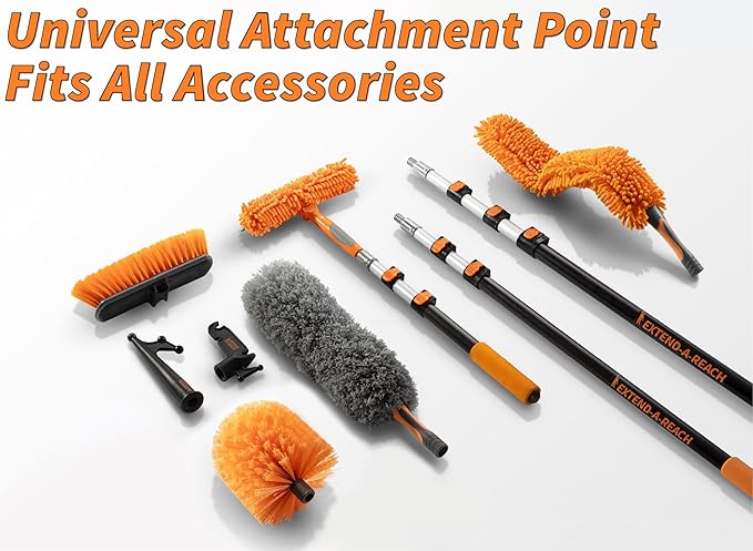 14 Foot Exterior House Cleaning Brush Set with 5-8 ft Extension Pole | Vinyl Siding Brushes with Telescopic Extendable Pole & Window Cleaning Squeegee // The Ultimate Extension Scrub Brush Set