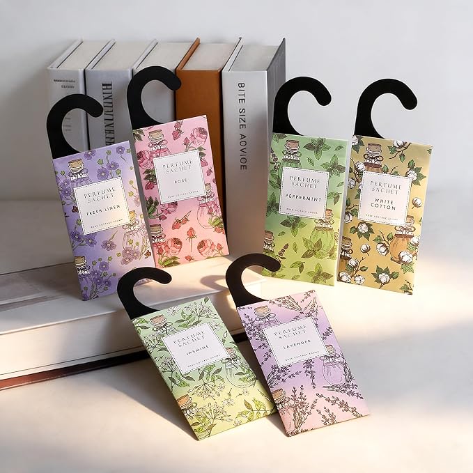 Large 12 Packs Hanging Scented Sachets Long-Lasting Closet Deodorizer Air Freshener Fabric Refresher Odor Eliminator for Drawer Home Fragrance Gift Set?6 Scents?