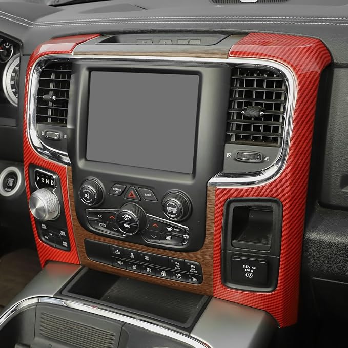 RT-TCZ for RAM Center Console Dashboard Air Vents Trim Cover for RAM 1500 2012-2017 Red Carbon Fiber Interior Accessories 2pcs