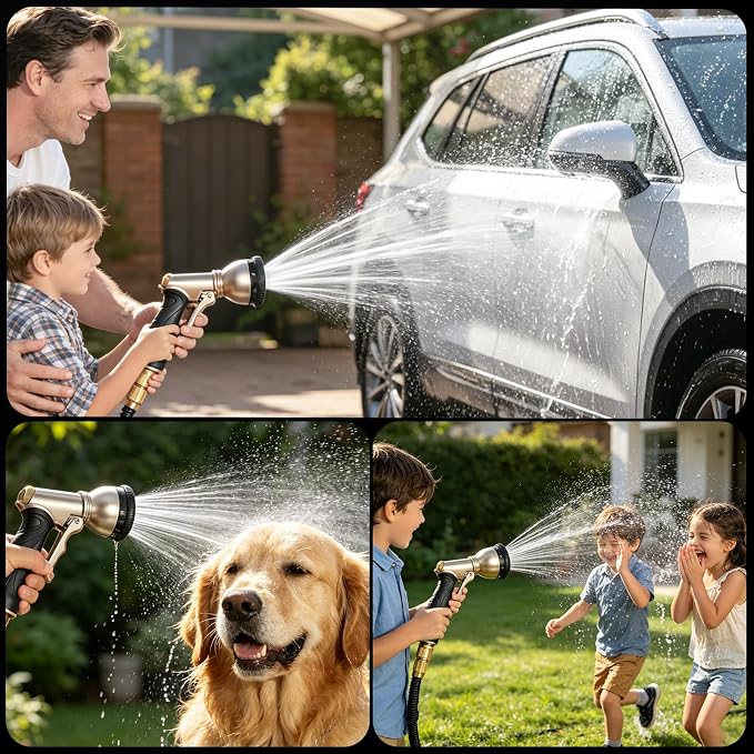 ARXIVE 9-Pattern Brass Hose Nozzle, High Pressure Leakproof Water Sprayer | Versatile sprayer with non-slip grip,Ideal for garden,car and pets,Durable rustproof metal build for daily outdoor use