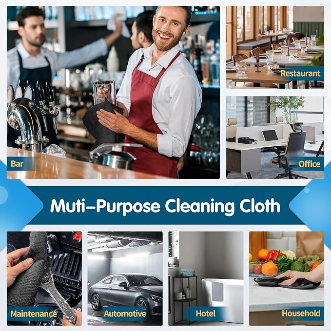 FIXSMITH Black Microfiber Cleaning Cloth -Pack of 8, Highly Absorbent Cleaning Rags, 16"X12" All Purpose Cleaning Towels for Housekeeping, Kitchen, Car, Lint Free and Reusable Microfiber Towels