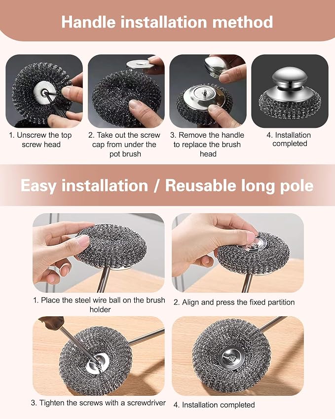 6 Pcs Stainless Steel Wool Scrubber β Heavy Duty Metal Scouring Pads for Kitchen, Cast Iron Pan & Grill β Rust Resistant, Non-Splintering,Odor Free Wire Sponges for Tough Grease & Burnt Food