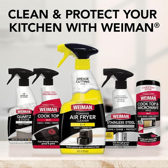 Weiman Foaming Air Fryer Cleaning Kit, Cleaner & Degreaser for Ceramic Baskets & Trays, Removes Grease, Grime, Oil & Baked-On Food, Includes Non-Abrasive Sponge, Fast-Acting, Residue-Free, 14 oz
