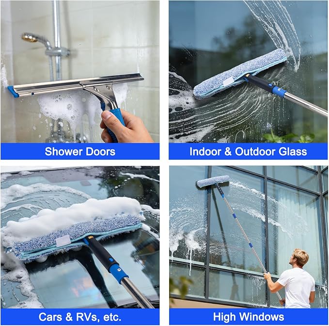 Professional Window Cleaning Kit with 6ft Long Handle, 3 Gallon Bucket | 14" Squeegee,15" Scrubber,Spray Bottle,Cloth,Window Washing Equipment Cleaner Tool for Outdoor Commercial Household
