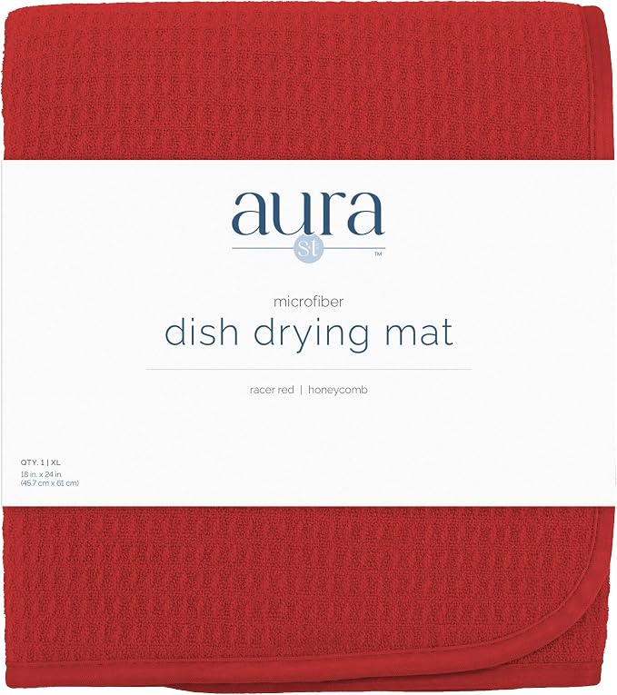 S&T INC. Dish Drying Mat XL, 18” x 24”, Absorbent Microfiber Kitchen Counter Mat, Dish Drying Pad for Dishes, Utensils, Pots and Pans, Extra Large, Red