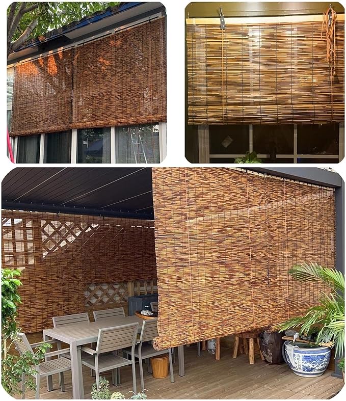 Bamboo Patio Shades Light Filtering Outdoor Roll Up Shades, Bamboo Porch Blackout Roller Blinds 36 48 72 84 62 inches Long Sunshade Window Treatment for Home Decor, Cordless(30" W x 36" H)