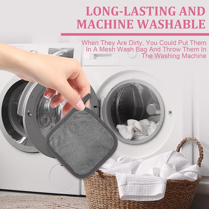 Puomue Makeup Remover Cloth 12 Pack, Ultra Soft and Reusable Microfiber Makeup Remover Towels for All Skin Types, Perfect Face Towels for Women, 6 Inch X 6 Inch, Grey