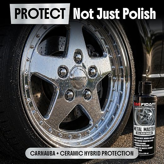 Metal Polish Kit with Applicator Pad – Restores Shine & Removes Oxidation on Chrome, Aluminum & Stainless Steel – Carnauba + Ceramic Protection – Metal Cleaner & Polish – 8.4 oz
