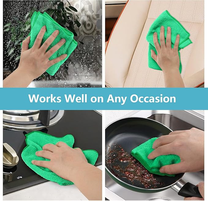 HOMEXCEL 8PK Microfiber Cleaning Cloth, Cleaning Rags for Home, 11.5x11.5in | Reusable, Lint Free, Scratch-Free and Highly Absorbent Towels for Kitchen, Window and Glass, Cars, Green