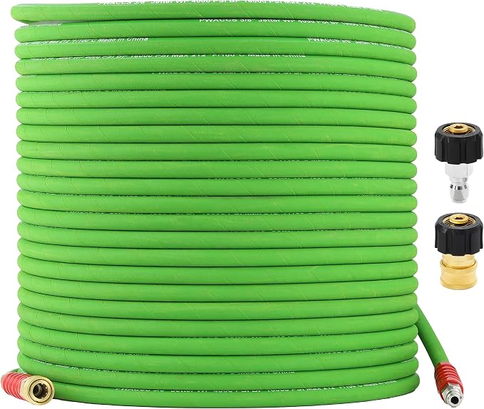 PWACCS Pressure Washer Hose 100FT 3/8", Steel Wire Braided Power Wash Hose | Quick Connect, Kink Resistant, M22 14 Adapters, Cold/Hot Water, 4000 PSI