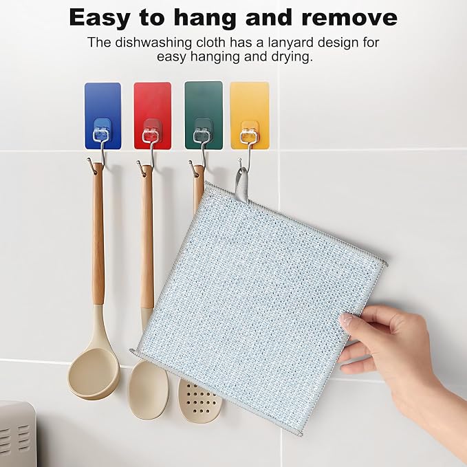 Jeymei 20pcs Non Scratch Wire Dishcloth,Dish Cloths for Washing Dishes,Blue | Multipurpose Wire Dishwashing Rag for Wet and Dry,Metal Scrubbers for Cleaning Dishes,Dual-Sided Cleaning Cloth with Mesh