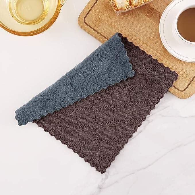 Homaxy 12 Pack Kitchen Cloths Dish Towels (10" x 10", Dark Grey & Brown), Super Soft and Absorbent Dish Cloths, Coral Velvet Microfiber Cleaning Cloth, Nonstick Oil Fast Dry Dishcloths
