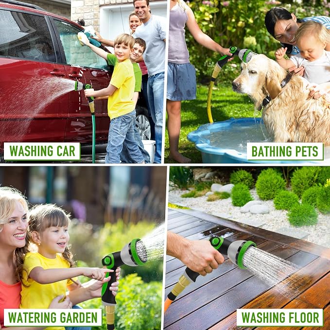 BIBURY Water Hose Nozzle Sprayer, Hand Sprayer with 10 Watering Patterns and On Off Valve Thumb Control, High Pressure Garden Hose Spray Nozzle for Watering Plants, Car Wash and Showering Pets (Green)