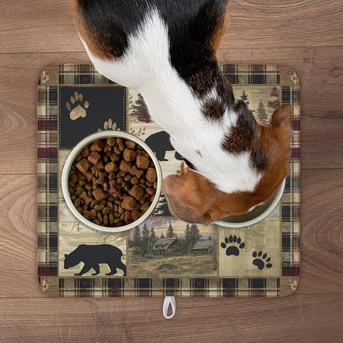 Giwawa Black Bear Dish Drying Mat Forest Cabin Decorative Dishes Pad 16x18 Inch Absorbent Fast Dry Dish Drainer Rack Mats for Kitchen Counter Sink