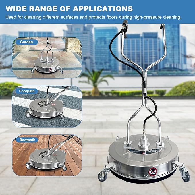 30" Pressure Washer Surface Cleaner with Dual Handles – Stainless Steel, 4-Wheel Design for Driveways, Sidewalks, Curbs, Decks, & Patios – 5200 PSI, High-Efficiency Cleaning Accessory