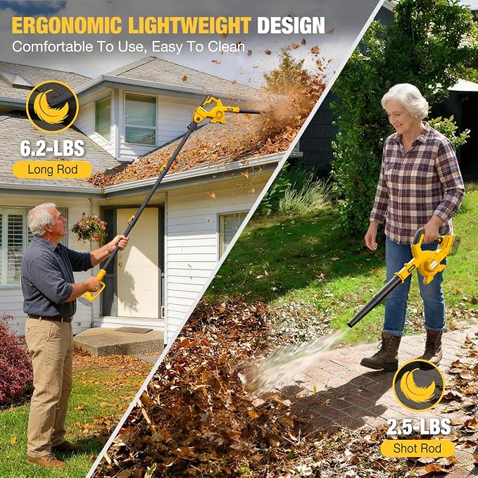 Roof Gutter Cleaning from The Ground, 2-in-1 Cordless Pole Leaf Blower, Handheld & Extension Blower, for Dewalt 20V Battery, Adjustable Angle Nozzle, for Roof, Yard & Patio Cleaning(Tool Only)