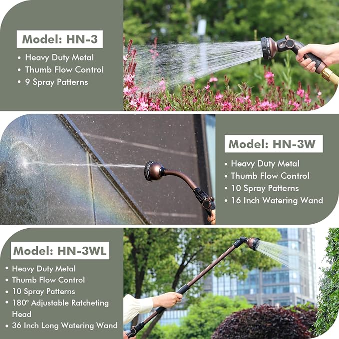 RESTMO Watering Wand Heavy Duty, 15-Inch Long Hose Nozzle Sprayer | 10 Spray Patterns & Thumb Flow Control, Metal Garden Hose Wand for Water Hanging Baskets and Shrubs, Oil Rubbed Bronze