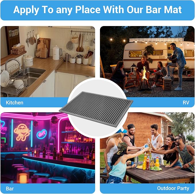 ZJWZLG Bar Mat - Premium 18"X12" Rubber Bar Mats for Countertop, Non-slip Dish Drying Pad & Bartender Mat with for Fast Drying, Ideal Bar Tools for Home Bar, Cocktail Set, And Kitchen Use(Grey)