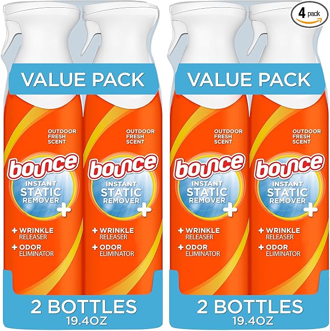 Bounce Rapid Touch-Up 3 in 1 Wrinkle Releaser Clothing Spray,Fabric Refresher,Odor Eliminator & Anti Static,9.7 ounces,(Pack of 4)