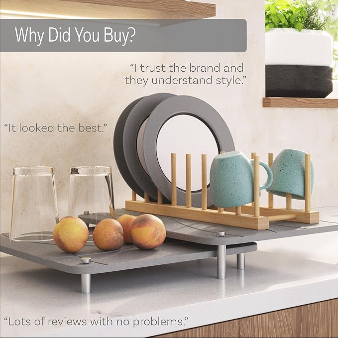 Nested Stone Drying Mat for Kitchen Counter | Large 16"x12" Dish Drying Mat plus 13"x12" Diatomaceous Earth Stone Dish Drying Mat | Expands to 29โ x 12โ | Premium Stone Mat (Light Gray)