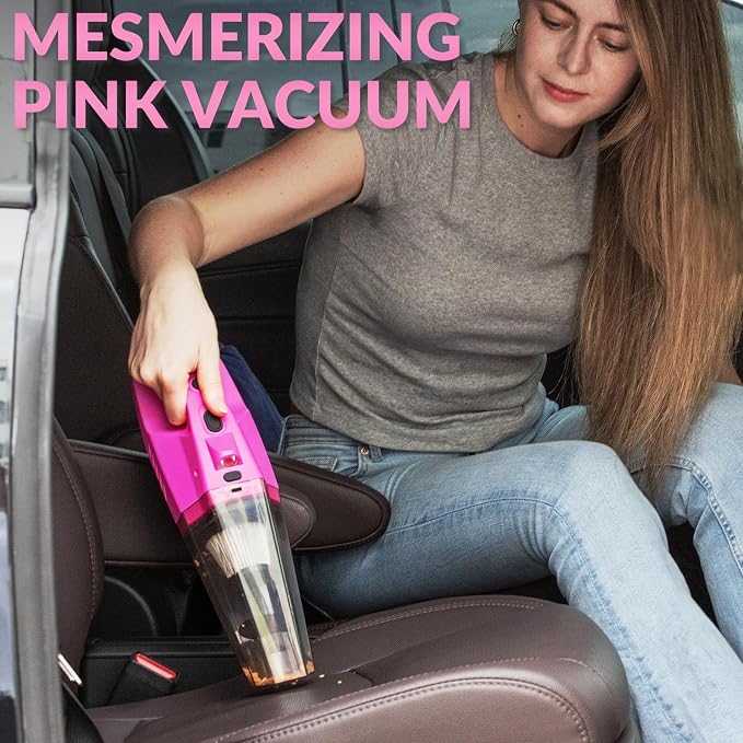 ThinkLearn Car Cleaning Kit with High Power Car Vacuum Detailing Kit | Cute Pink,Powerful 8000Pa Suction,15ft Long Cord,24piece Set,Interior Cleaning Deep Cleaning,Car Accessories Gift For Women