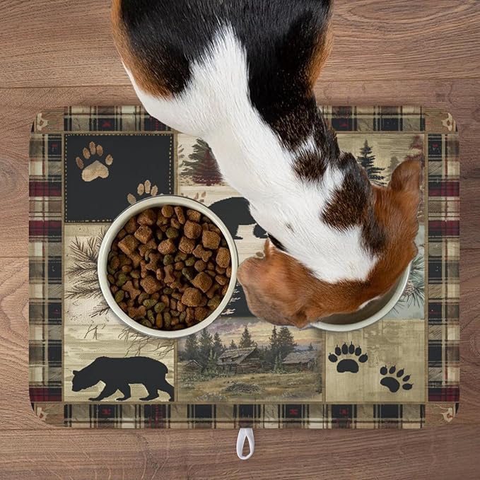Giwawa Black Bear Dish Drying Mat Forest Cabin Decorative Dishes Pad 18x24 Inch Absorbent Fast Dry Dish Drainer Rack Mats for Kitchen Counter Sink