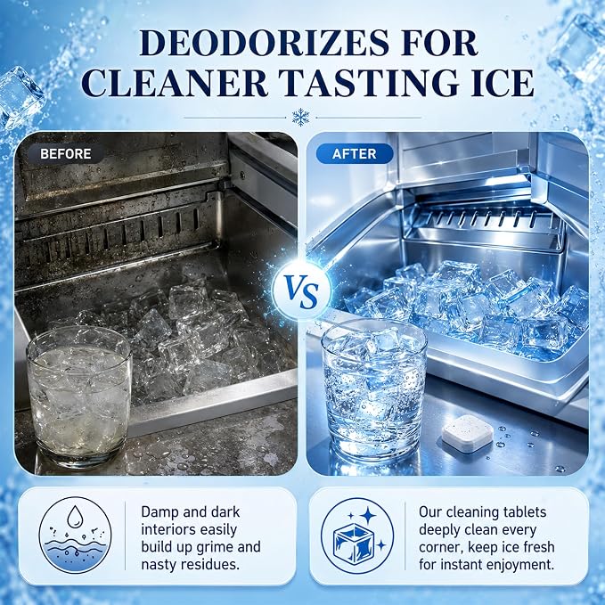 Ice Machine Cleaner Tablets Descaler, 24 Count Nickel Safe Ice Maker Cleaner Tablets, Compatible with Countertop, Nugget, Opal, Kitchenaid, GE Profile, Food-Grade Formula, Effective Descaling