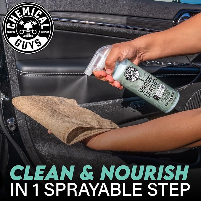 Chemical Guys SPI_103_1602 Sprayable Leather Cleaner and Conditioner in One for Car Interiors, Apparel, and More (Works on Natural, Synthetic, Pleather, and More) Leather Scent, (2 Pack) 16 fl oz | One-step spray cleans and nourishes leather, vinyl and...