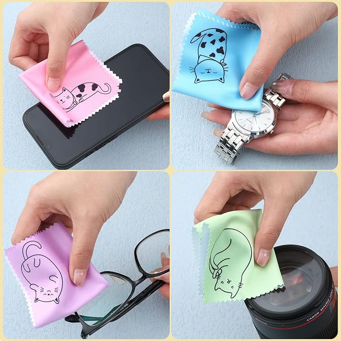 Sinmoe 20 Pcs Microfiber Cleaning Cloth Cute Kitty Cat Design Microfiber Cloth Gift Soft Multicolor Glasses Cleaner for Eyeglasses Camera Lens Cell Phone Screens Glasses, 6 x 6 Inches
