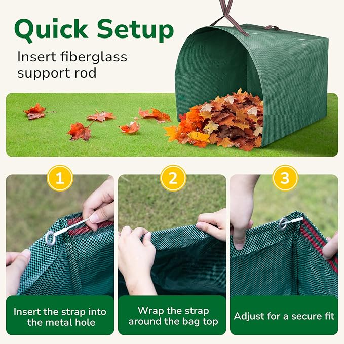 GreatBuddy Lawn Bag, 40 Gallon Yard Waste Bags, Heavy Duty PP Garden Leaf Bags for Leaves, Grass and Debris, Reusable & Foldable Leaf Collector with Handles, Wide Opening and Self-stand Design, 2 Pack