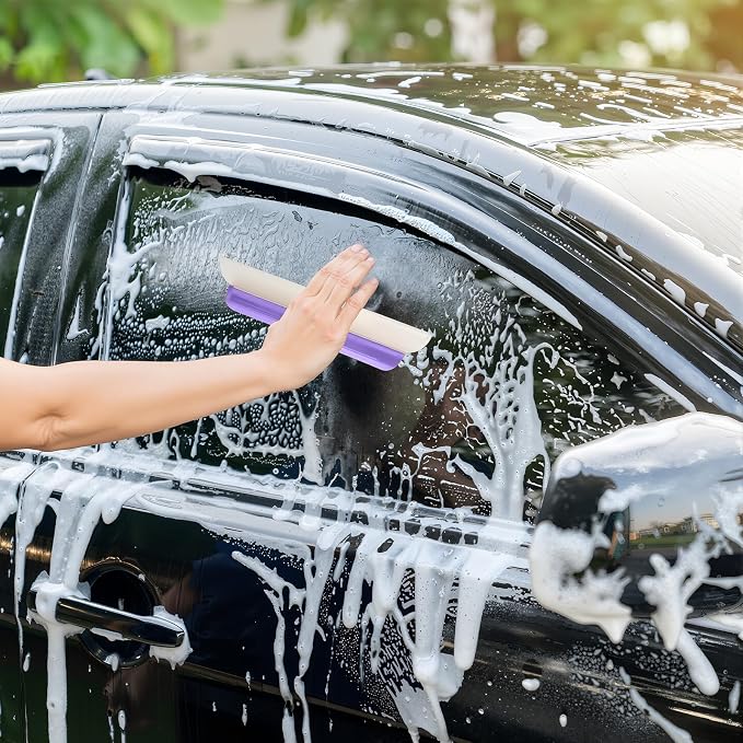 2 Pack 14 Inch Car Drying Squeegee Purple Longer Silicone Water Squeegee Window Shower Blade Automotive Squeegees Flexible Auto T-bar Rubber Squeegees for Car Windshield Glass Bathroom Wash Tool