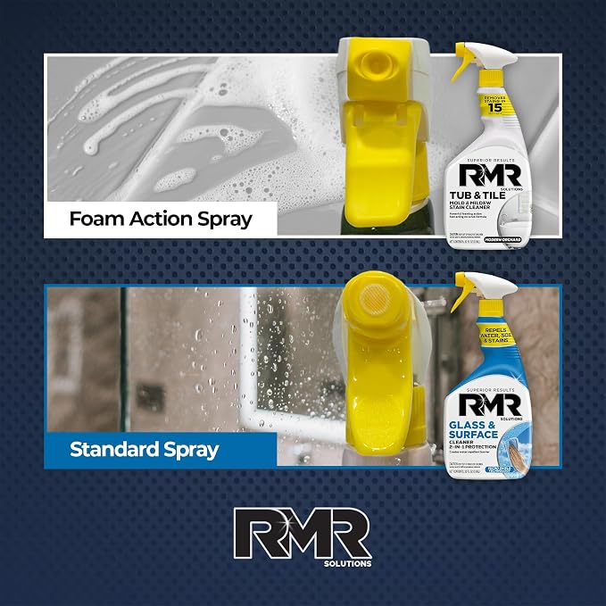 RMR Flawless Finish Bathroom Bundle – Tub & Tile Cleaner + Glass & Surface Cleaner Plus Repellent, 2-Step System for Shower, Tub, Tile, Grout, Glass Doors, & Mirrors, 2–32 Oz Bottles