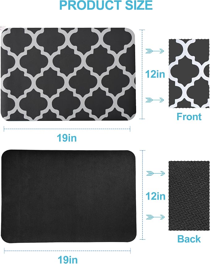Dish Drying Mat for Kitchen Counter, 12"x19" Dish Drying Pad with Non-slip Rubber Backed, Hide Stain Anti Absorbent for Kitchen Counter, Drying Mat for Coffee Machine Dish Rack (Gray Trellis)