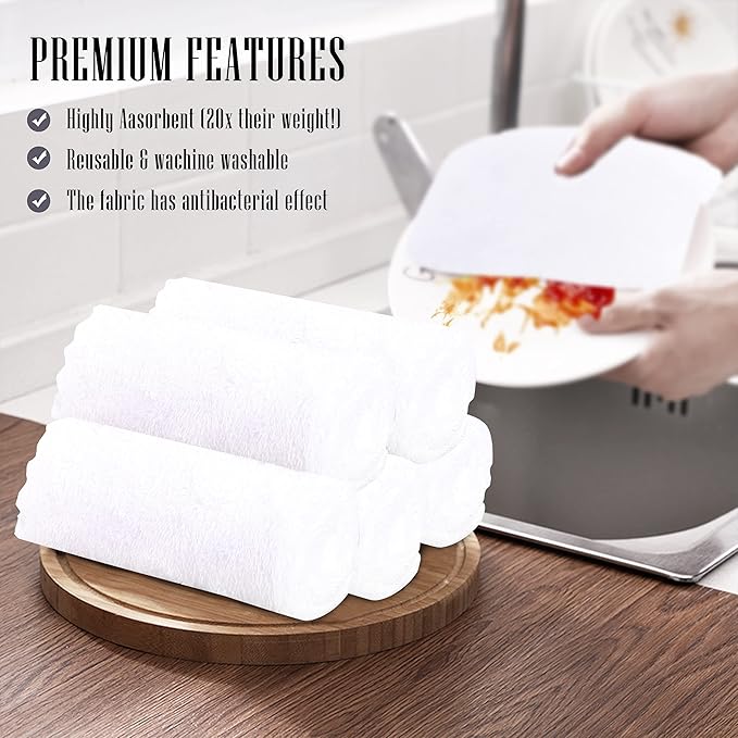 Sunny zzzZZ 24 Pack Kitchen Dishcloths - Does Not Shed Fluff - Reusable Dish Towels, Dish Cloths, Super Absorbent Coral Fleece Cleaning Cloths, Nonstick Oil Washable Fast Drying, 10 x 20 Inch (White)