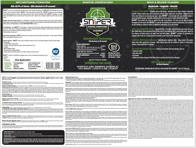 SNiPER Hospital Disinfectant, Odor Eliminator & All-Purpose Cleaner, 4 Ounce Spray, 2-Pack