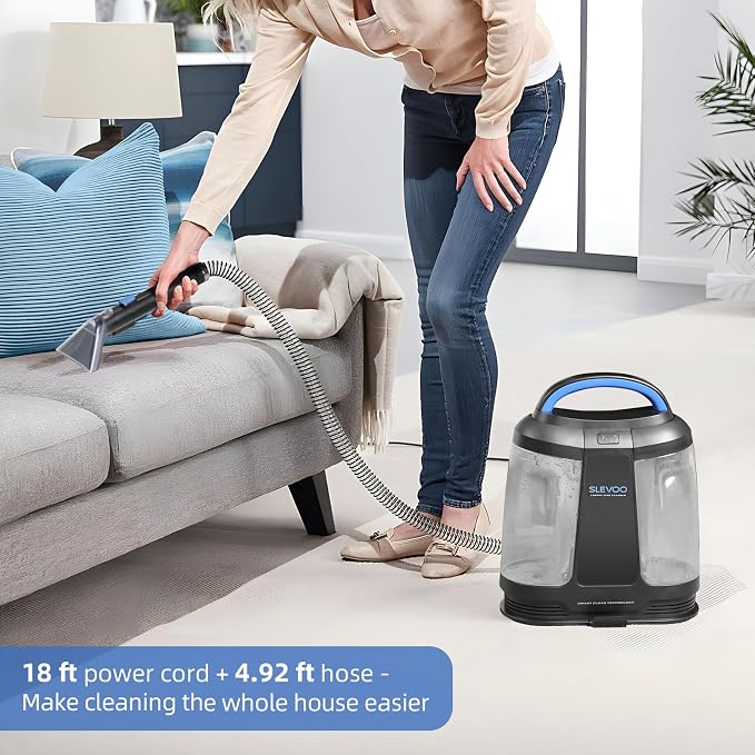 Slevoo 450W Portable Carpet Cleaner Machine with 1 Bottle Cleaning Solutions, Strong Suction Upholstery and Furniture Cleaner for Cleaning Stairs, Car Interiors, for Pet Footprint, Dust, Oil(AU-C003)