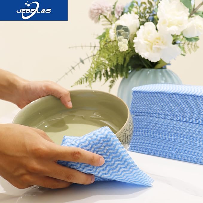 JEBBLAS 100Pcs Reusable Cleaning Cloths 11.8‘’x11.8‘’ Handi Wipes Reusable Cloths Dry Cleaning Cloths Dish Towel Dish Cloths Handy Cleaning Wipes, Blue