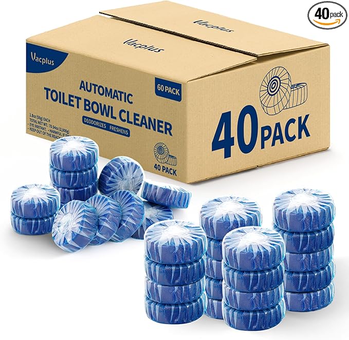 Vacplus Toilet Bowl Cleaners - 40 Pack Long-Lasting Toilet Cleaner Tablets, Prevent Stains & Deodorize, Blue