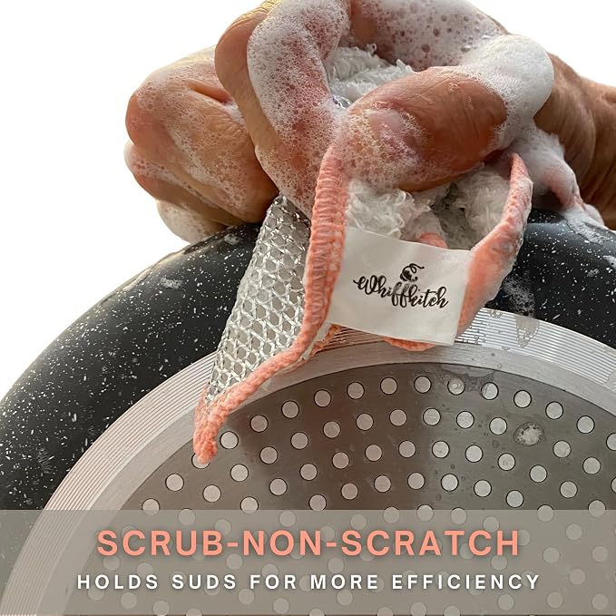 Whiffkitch® Scrubby Cloth – 6-Pack, Dishcloths, Dishrags for Kitchen and Household Cleaning 6x7, 2-Sided, Non-Scratch, Bamboo-Rayon, Scrub Mesh, Quick Dry, Washable, Reusable